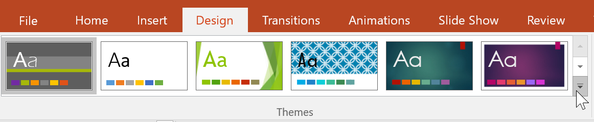clicking the drop-down arrow in the Themes group